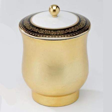THG MARQUISE NOIR DECOR OR Китайская лакированная коробка с белой керамической крышкой Ø126 мм., middle size, декор черный/золото, цвет: золото
