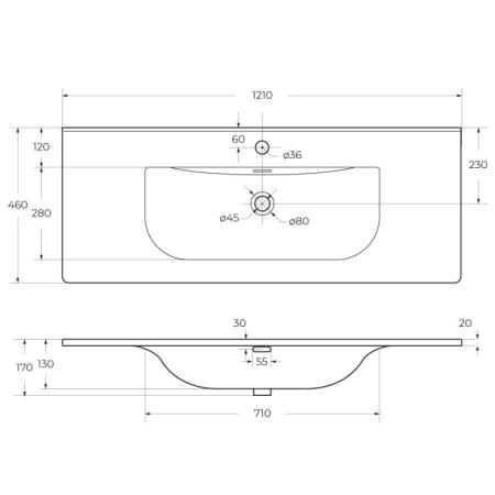 керамическая Раковина Белый 1210х460 мм BB1200ETL