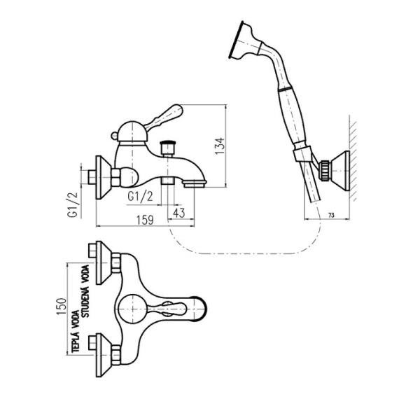 Смеситель Rav Slezak LABE L554.5/2SM для ванны, цвет Бронза с авт,переключ. и душем