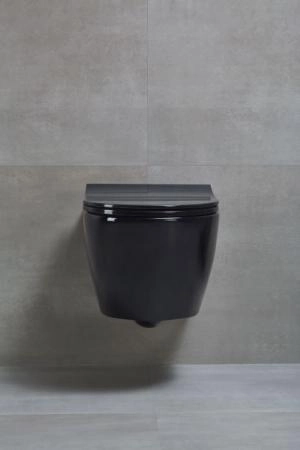 Унитаз BeWash Bogen подвесной безободковый с сиденьем микролифт черный глянец 88303206
