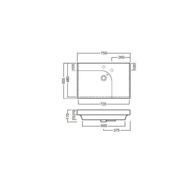 Раковина Hatria G.Angolo YXF9 75x50 подвесная