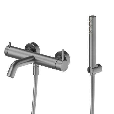 Newform X-Steel 316 Смеситель для ванны настенный с ручным душем, излив 208 мм , цвет: PVD Br. Gun Metal