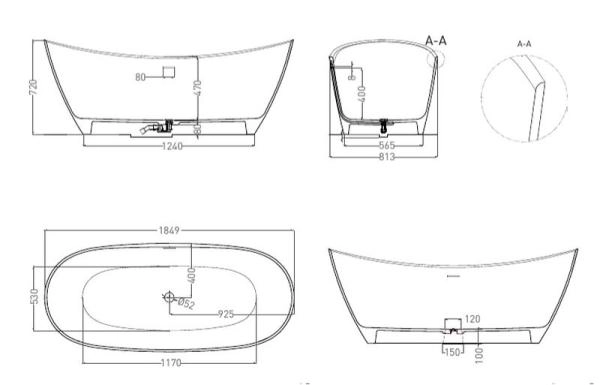 Ванна Salini NOEMI 185x81 S-Stone матовая 101811SM