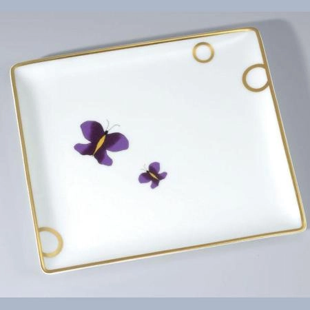 THG CAPUCINE MAUVE DECOR OR Поднос керамический 171х154 мм., настольный, middle size, декор золото/лиловый, цвет: белый