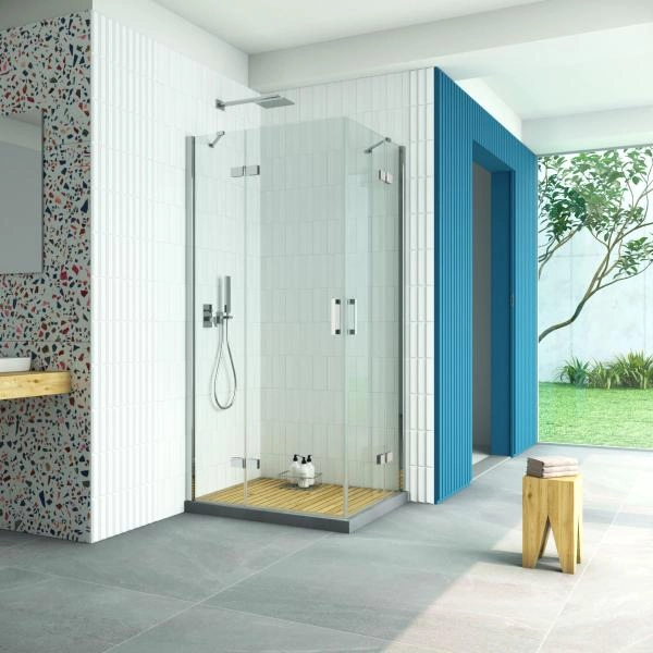 Душевой уголок Vegas-glass AFA-F Retta 90*80 08 01 L, профиль глянцевый хром, стекло прозрачное
