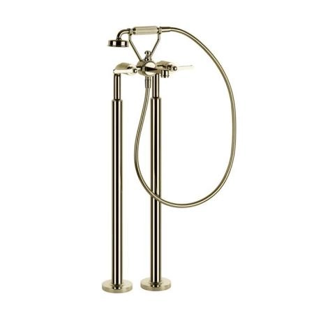 Gessi Venti20 Смеситель для ванны напольный, двухвентильный, с ручным душем и шлангом 1500 мм., внешняя часть, цвет: Brass PVD