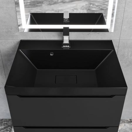 Раковина для ванной Uperwood Classic New 60х45х16,3 см, черная глянцевая, с накладкой для слива