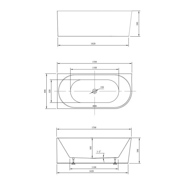 Ванна Vincea VBT-402-1700L 1700х800х580 цвет белый левая