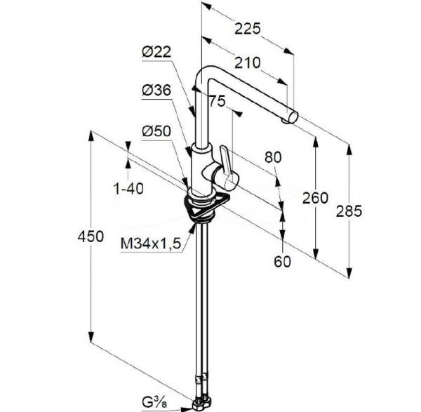 Смеситель KLUDI L-INE S 408033975 для кухни черный мат