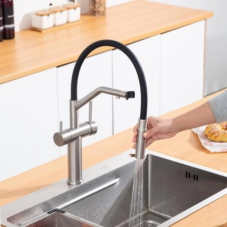 Смеситель GAPPO G4399-85 для кухни с гибким изливом и подключением фильтра, сатин