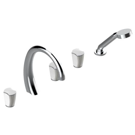 THG Infini white porcelain with platinum decor Смеситель на борт ванны на 5 отверстий, с прогрессивным смесителем для ручного душа, ручной душ, цвет: хром