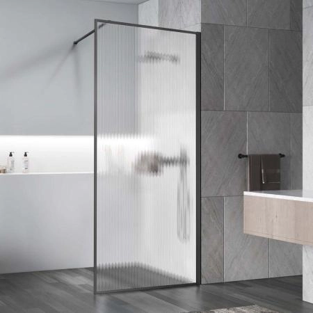 Душевая перегородка Vincea Walk-In VSW-1HP900FLGM, 900*2000, вороненая сталь, стекло рифленое