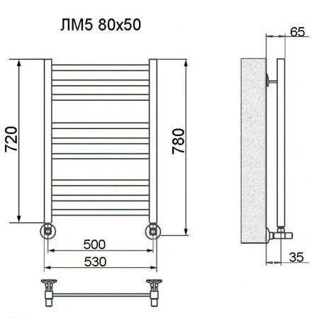 Полотенцесушитель водяной Ника Modern ЛМ 5 100/50 белый матовый RAL9016 Люкс