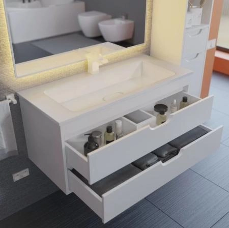 Тумба с раковиной для ванной Uperwood Modul 100 см, подвесная, глянцевая, белая
