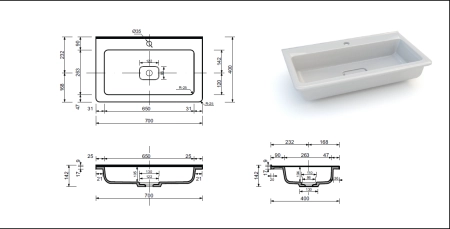 Умывальник Марелла Люкс 700х400
