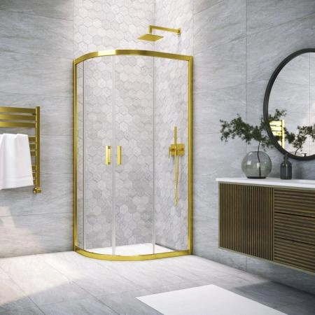 Душевой уголок Vegas-glass ZS-F TUR NOVO 110*100 09 01, профиль золото глянцевое, стекло прозрачное