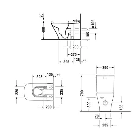 Duravit DuraStyle Унитаз моноблок 37х63см., слив в стену, цвет: белый