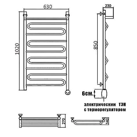 Полотенцесушитель электрический Ника Curve ЛZ/ВП 100/60 правый тэн MEG