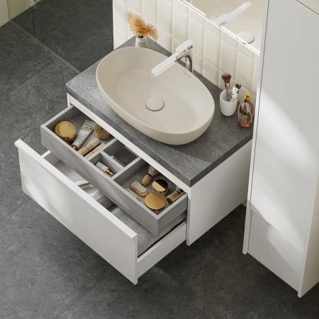 Тумба Kerama Marazzi MODULA МОДУЛА MO.80.1+1\WHT подвесная 80 с ящиком 1+1, белая глянцевая