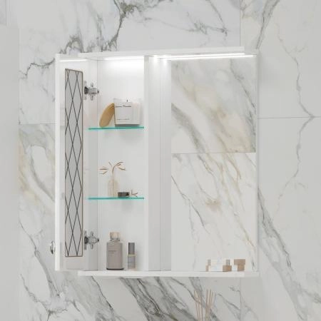 Зеркало-шкаф с LED подсветкой Volna Milena 55 левое белый глянец