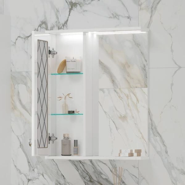 Зеркало-шкаф с LED подсветкой Volna Milena 55 левое белый глянец