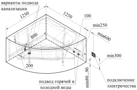 Акриловая ванна Альтея 125х125, каркас