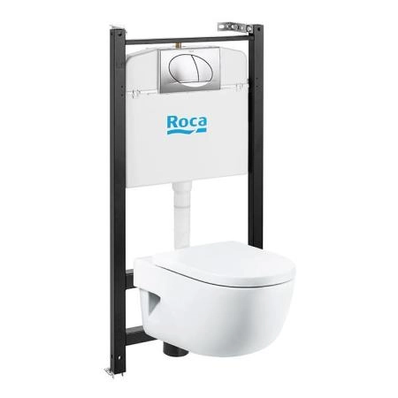 Roca Meridian Унитаз подвесной 36.5x48x34см., с инсталляционной системой, сиденье с крышкой, с клавишей смыва, цвет: белый