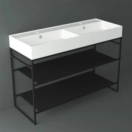 Simas Agile Структура металлическая 121x46xh72см, напольная, для раковины с 1 отв., AG121, с 2 полками, цвет: черный матовый