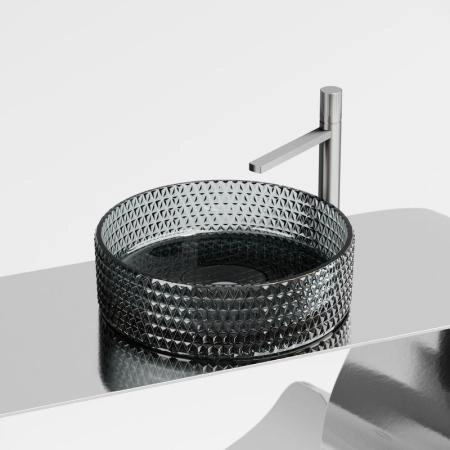 Умывальник чаша накладная круглая (цвет черный) Cristal 360x360x112мм