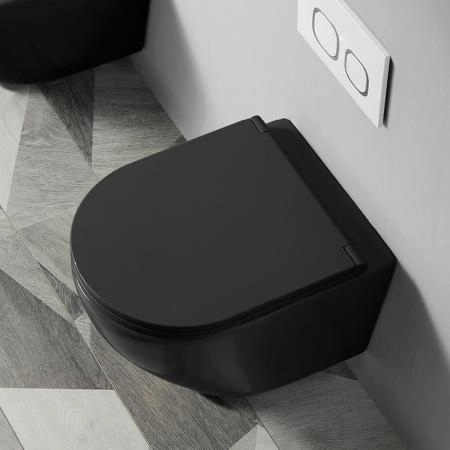 Унитазы Azario Унитаз подвесной безободковый Azario Grado AZ-0046N-MB с крышкой микролифт, черный