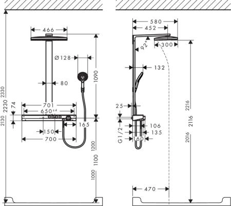 Душевая система с термостатом Hansgrohe Rainmaker Select 460 2jet Showerpipe 27109400 хром-белый