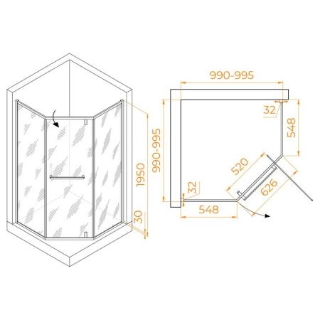 Душевой уголок RGW HO-084Gb Hotel 100x100 Золото Brush матовое