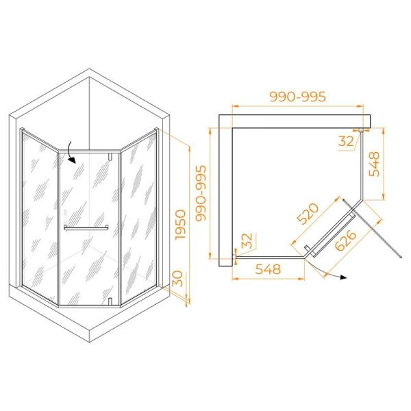 Душевой уголок RGW HO-084Gb Hotel 100x100 Золото Brush матовое