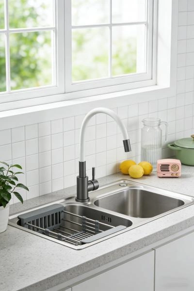 Cмеситель для кухни Ceruttispa Атэна GG-W (ATENA GG-W) из нержавеющей стали, цвет графит, излив белый