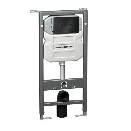 Сет 4 в 1: Подвесной унитаз Metric Rimless арт. CN3007 + Шумоизоляционная панель для инсталляции арт. CN1000 + Система инсталляции для унитазов CERAMICANOVA Envision с кнопкой смыва Round цвет черный матовый и креплениями, арт. CN1001B