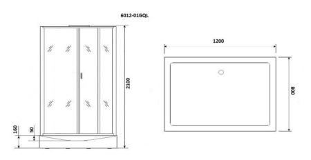 Душевая кабина Niagara Premium NG-6012-01GQL (1200х800х2100) низкий поддон(16 см) стекло ПРОЗРАЧНОЕ