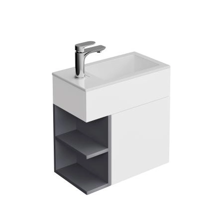 Тумба Kerama Marazzi LATO ЛАТО KMLACb50MDg0 подвесная 50 см, дверца с нажимным открыванием + полочки, утренний серый, серый пыльный матовый