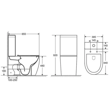 Унитаз напольный AZARIO MIRADA 655х385х920  и сиденье микролифт (AZ-1289A)