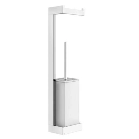Gessi Rettangolo Стойка 55.1см., с держателем для туалетной бумаги и ершиком, подвесная, цвет: хром/белый