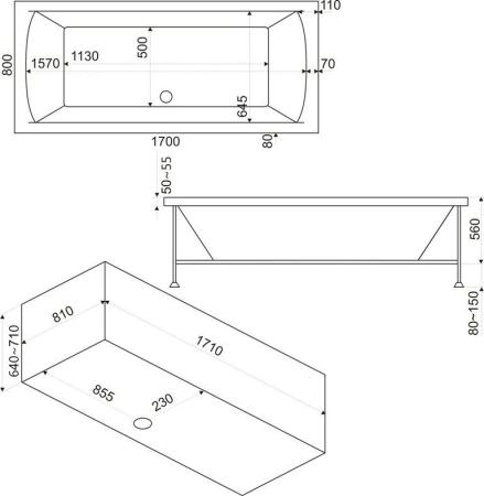 Ванна Bas Индика 170x80 без гидромассажа