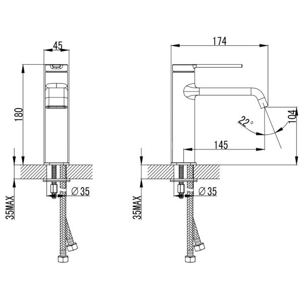 Смеситель для раковины Azario VINCENTE без донного клапана, графит (AZ-VPV168326AJ)