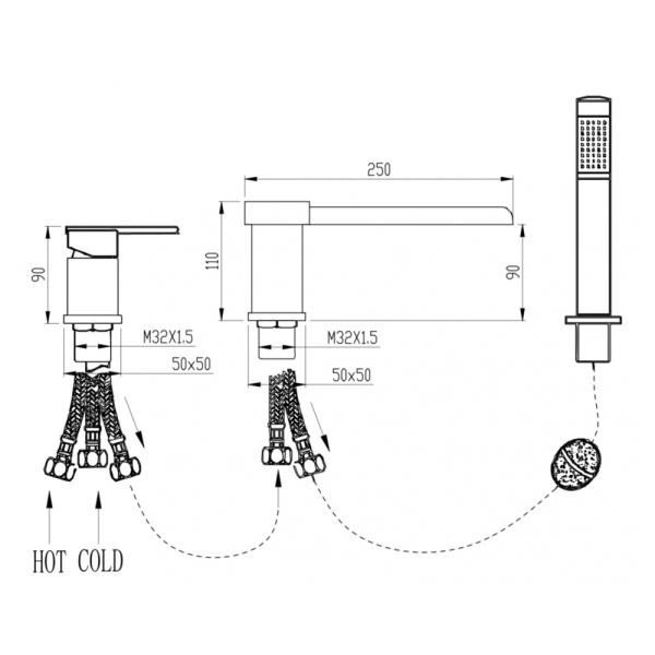 Смеситель GROCENBERG GB6008-2BL на борт ванны, черный