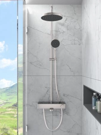 Душевая система VitrA Core Round A4730934EXP с термостатическим смесителем и ручным душем брашированная никель