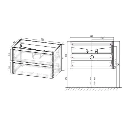 Тумба под раковину Vincea Vico 800 подвесная, 2 выкатных ящика soft close, Beton