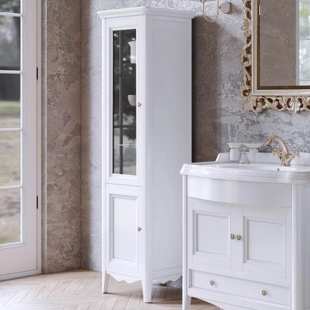 TW Veronica, Колонна 50.2/45*40/37.4*h172см, 2 распашные дверки, доводчики Blum (петли слева-SX), цвет: bianco, ручки: Riflesso бронза