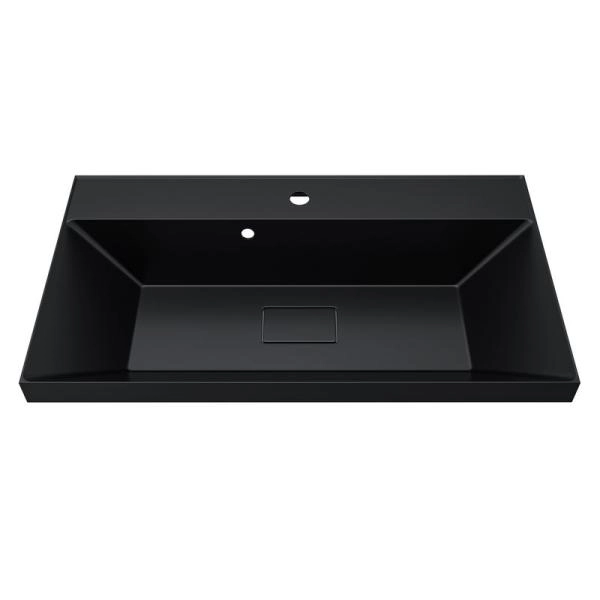 Раковина для ванной Uperwood Classic New 80х45х16,3 см, черная глянцевая, с накладкой для слива