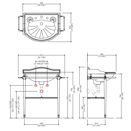 Devon&Devon Boston Консоль 54х50см, с раковиной на 3 отв., напольная, цвет: хром