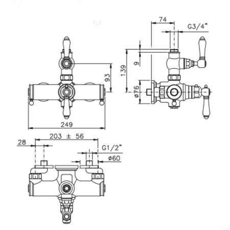 Nicolazzi Termostatico Cмеситель для душа, термостатический,  вывод сверху 3/4, цвет: Bronze Plated