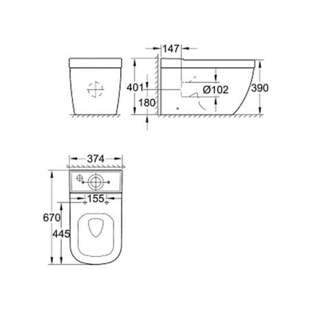 Унитаз (чаша)Grohe Euro Ceramic 39338000 напольный безободковый