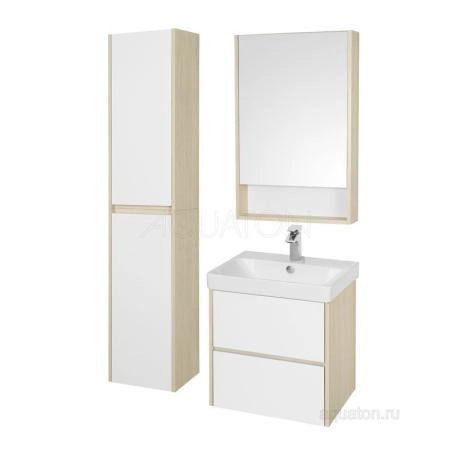 Тумба под раковину AQUATON Сканди 55 белая, дуб верона 1A251701SDB20